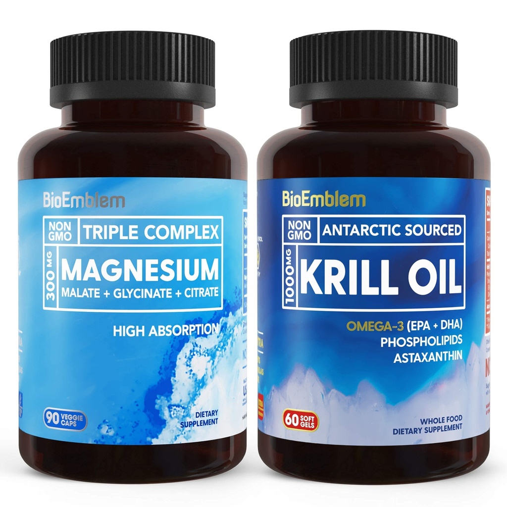 BioEmblem Triple Magnesium Complex와 Antarctic Krill Oil은 수면과 뇌 건강, 심장 및 관절 건강, 심장 혈관 건강을 촉진하고 Relaxation을 지원합니다.