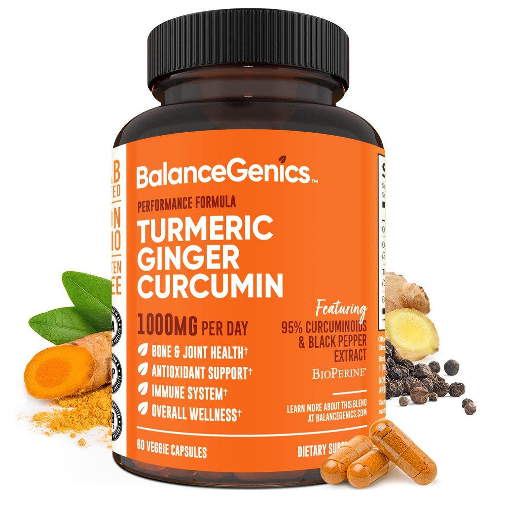 까만 고추 & 생강 뿌리 1000mg를 가진 Turmeric Curcumin 보충교재 | 낙관된 공식 95% Curcuminoids Curcuma | 합동 건강 & 염증 지원 | 60의 캡슐에 넣는 분말