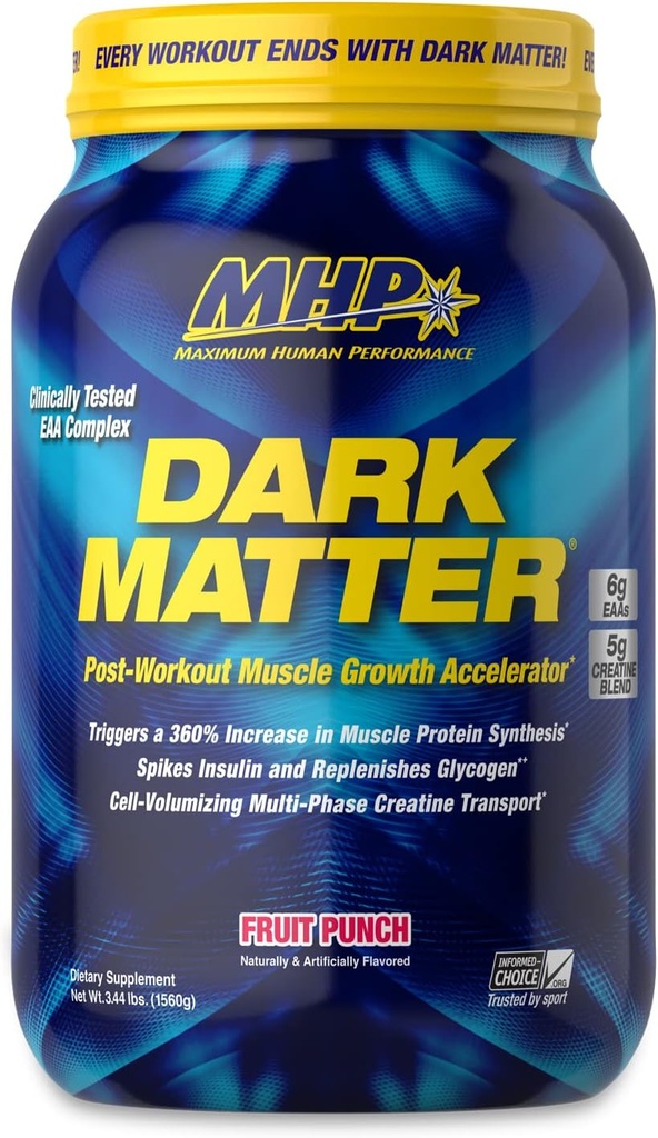 MHP 어두운 Matter 포스트 운동, 회복 가속기, w/Multi phase Creatine, 왁스 Maize 탄수화물, 6g EAAs, 과일 펀치, 20 서빙, 55 Oz