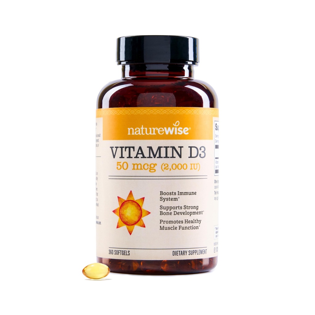 NatureWise 비타민 D3 2000iu (50 mcg) 면역 지원, 건강한 근육 기능 및 뼈 건강을 위한 1 년 공급 - 비 GMO, 유기 여분 처녀 올리브 기름에서 글루텐 자유로운, (Mini Softgel), 360 조사