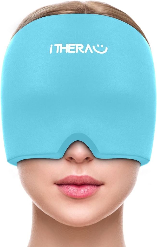 iTHERAU Migraine Relief Cap, Soothing Headache Hat, 젤 아이스 팩 헤드 랩 핫 및 콜드 치료, Sinus, Puffy Eyes, 긴장 및 스트레스 완화 블루를위한 두통 구호 캡