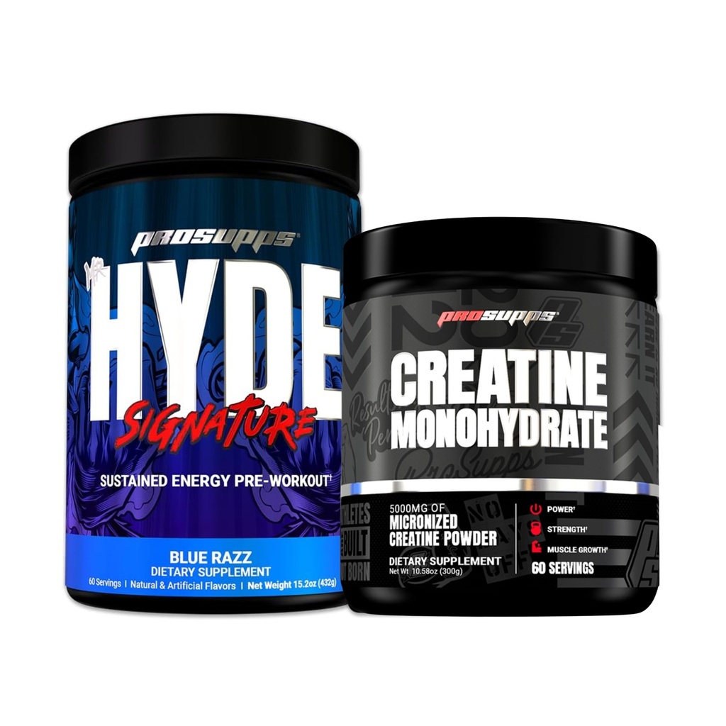 PROSUPPS Hyde 서명은 에너지 전 운동, 파란 Razz - 60의 서빙 및 Creatine 300 뭉치 강화했습니다