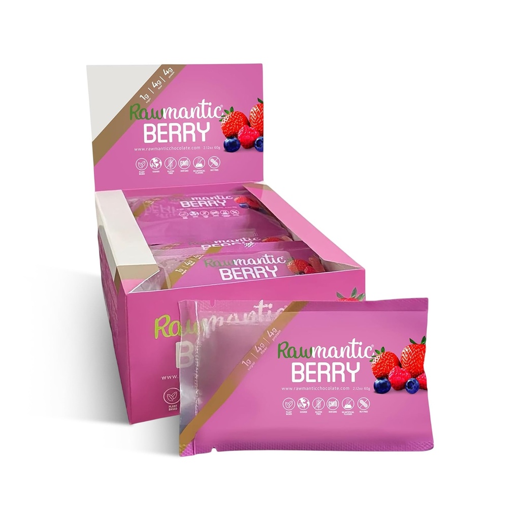 Rawmantic Chocolate Berry Vegan Energy Bar - 2.1 Oz (12 팩) - 초콜릿 스낵 바 - 낙농장, 너트 및 글루텐 무료 혼합 베리 바 - Vegan Diets를위한 완벽한 - Non-GMO 혼합 베리 초콜릿 에너지 바