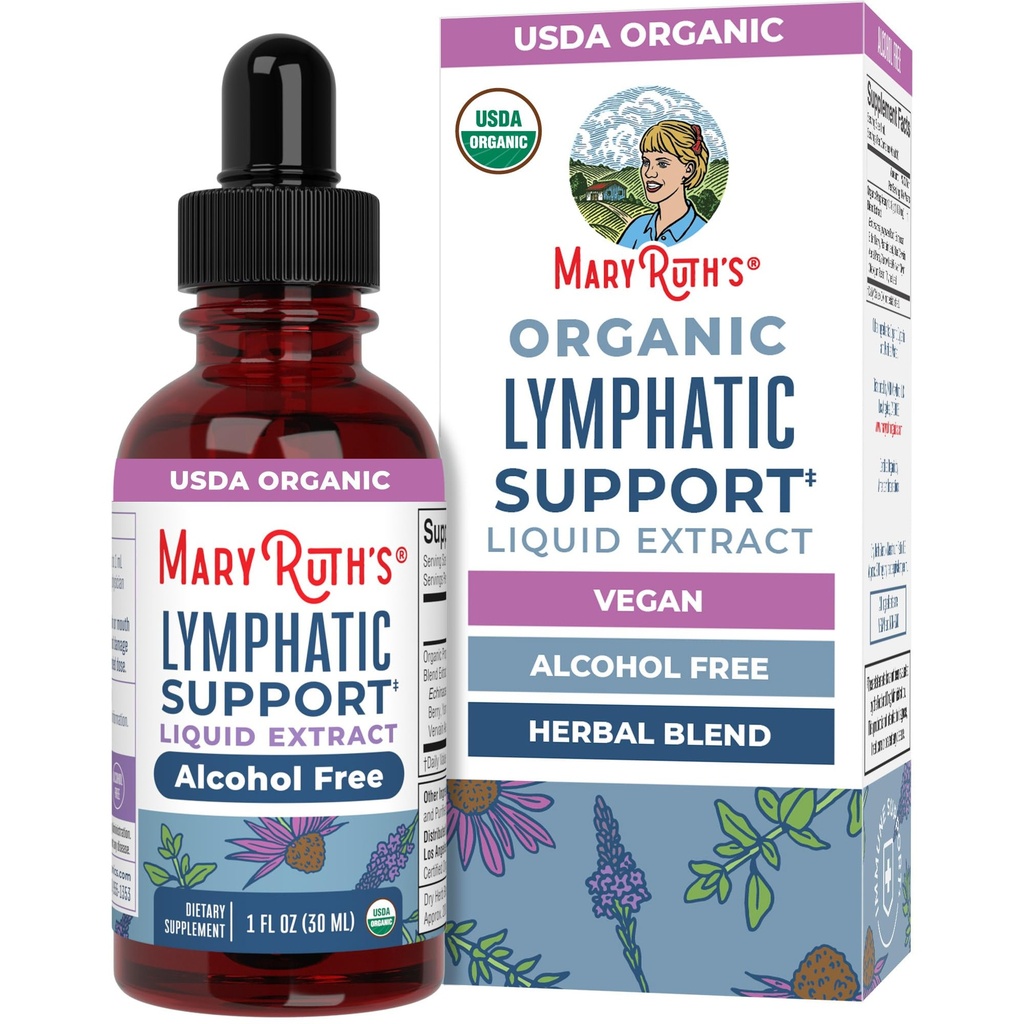 MaryRuth Organics 림프 지원 드롭 | USDA Organic Lymphatic Cleanse Immune Support Supplement| Echinacea & Elderberry와 림프 지원 | 블루 베바린 | 비건 | 30 인분