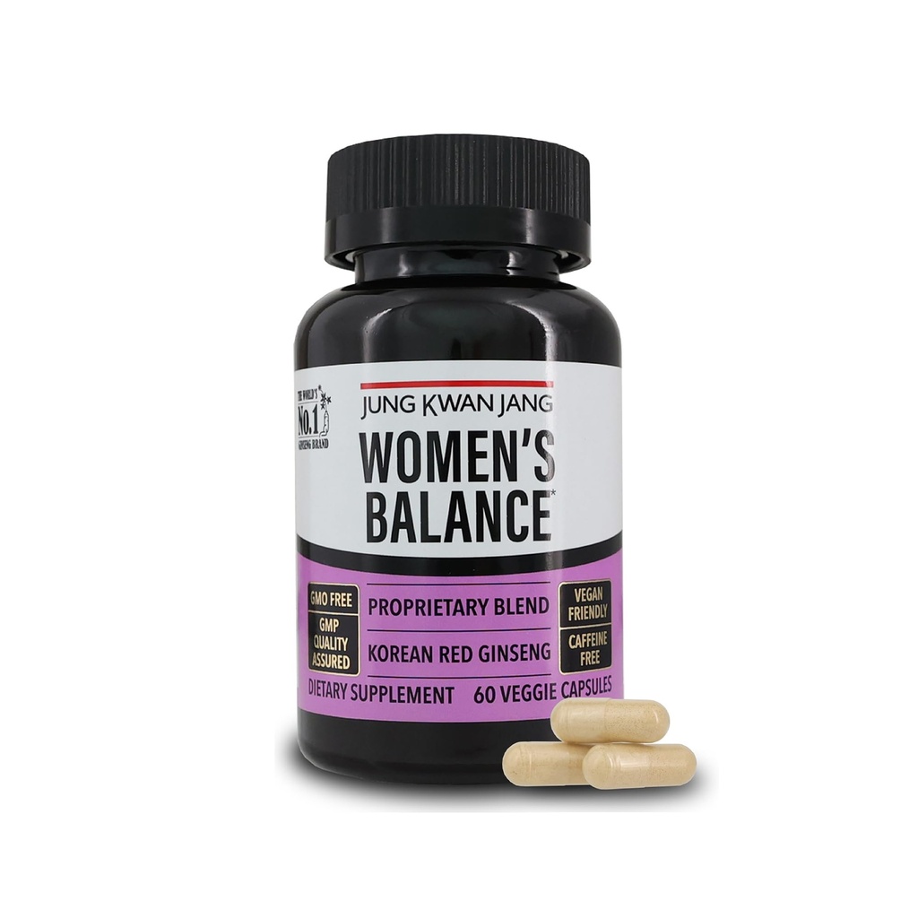 JungKwanJang Women's Balance with Korean Red Ginseng for Energy Level, Digestive System, and Cognitive Health Supplement, 60 캡슐