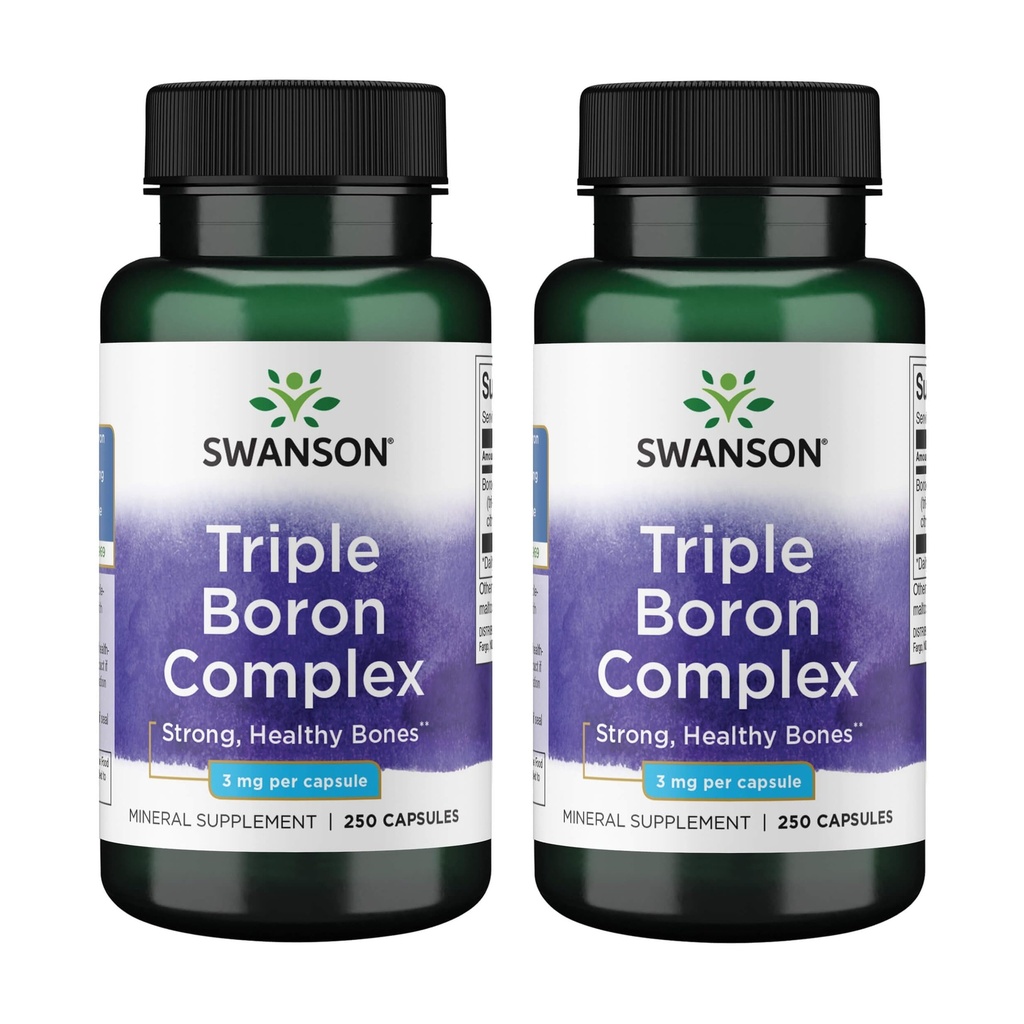 Swanson Triple Boron Complex - Natural Bone Health & Joint Support - 시료, Aspartate & Glycinate - (250 캡슐) 2 팩을 특징으로하는 광물 보충