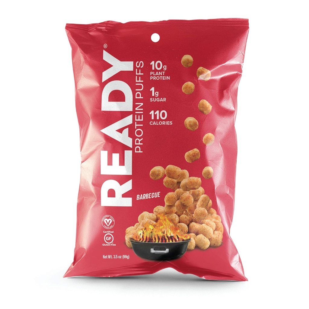 Ready® Protein Puffs – Guilt-Free, High-Protein Crunchy Snack – 10g Plant-Based Protein, 110 Calories – Vegan, Gluten-Free, 인공 향료 없음 – Barbecue (6, 3.5 oz Bags)