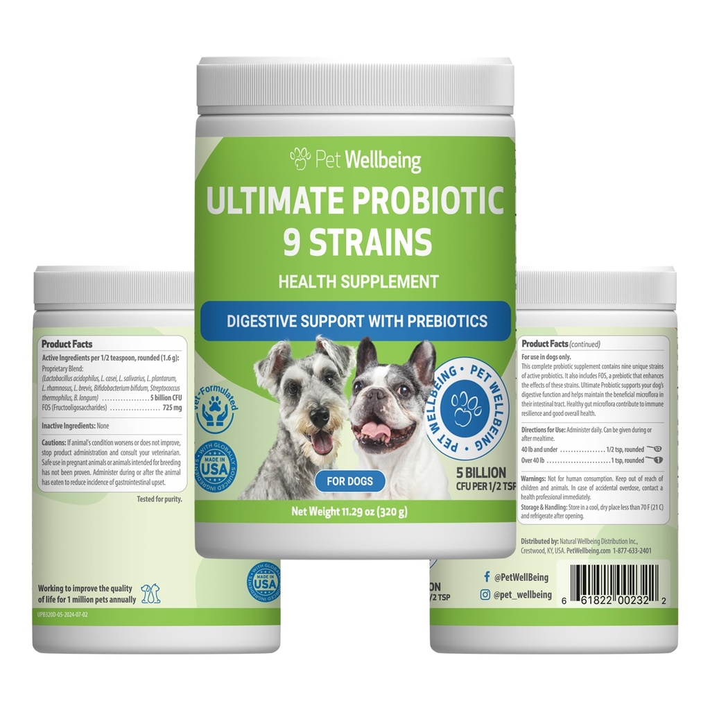 애완 동물 웰빙 궁극적 인 프로 바이오 틱 9 개 & 고양이를위한 균류 - Gut Microbiome 및 Digestion, Immune System Care, Urinary Tract Health, FOS, 2.5 Billion CFU - 11.29 oz (320 g) 분말 지원