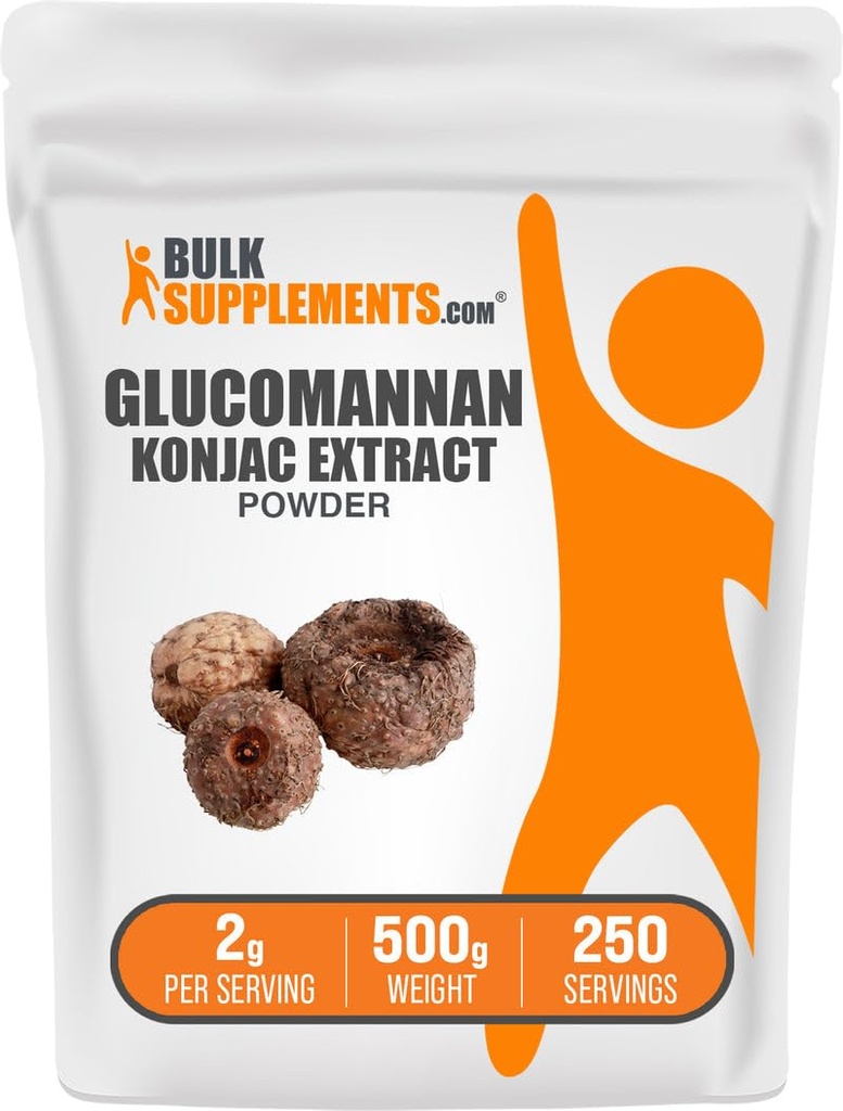 BulkSupplements.com Glucomannan 분말 - Konjac 뿌리 추출물 분말, Glucomannan 보충제 - 글루텐 무료, 서빙 당 2g, 500g (1.1 파운드) (팩 1)