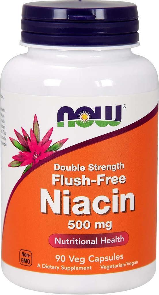 Now® Foods Flush Free Niacin (두 배 힘) 500mg w/90 모자
