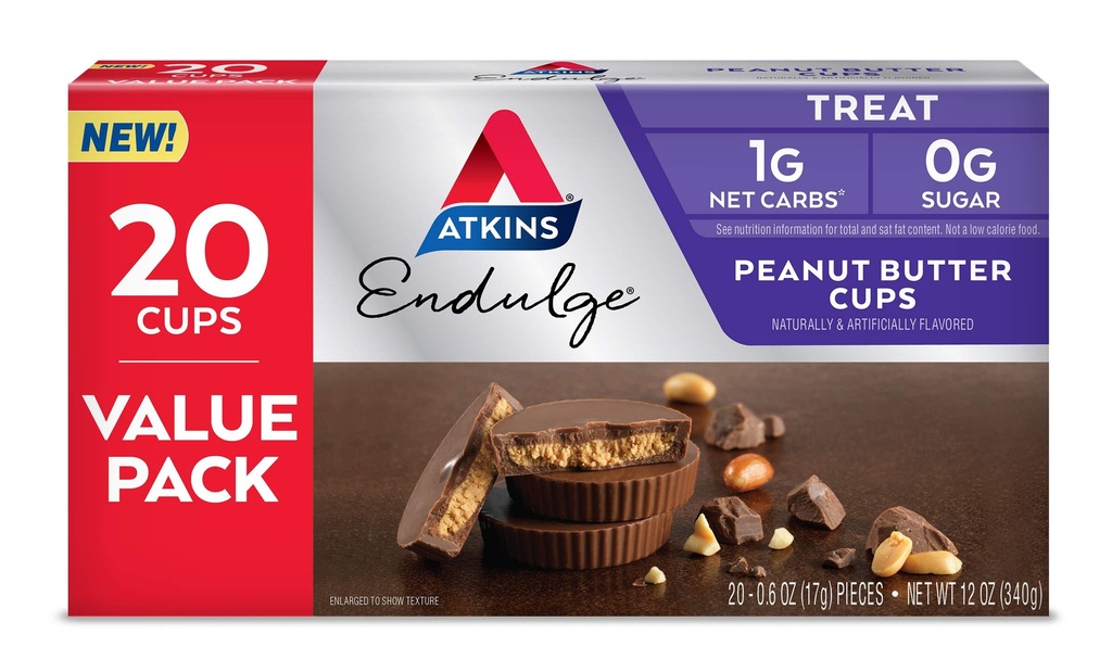 Atkins Endulge 땅콩 버터 컵, 디저트 좋아하는, 낮은 Carb, 0g 설탕, 20 조사