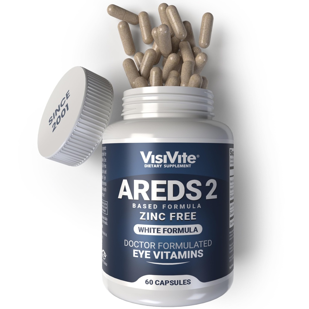 아연 무료 AREDS 2 눈 비타민 - 아연 무료 눈 비타민 - Zeaxanthin Plus Lutein Eye Vitamins - Soy-Free VCaps - 아연 및 구리 없음