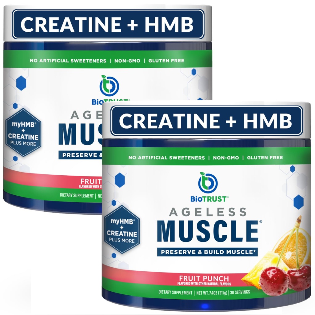BioTrust Ageless Muscle Builder - 비타민 D3 및 베타인 Creatine HMB 분말 - 자연적으로 Declining 근육 질량 및 강도 구축 - 과일 펀치, 60 서빙