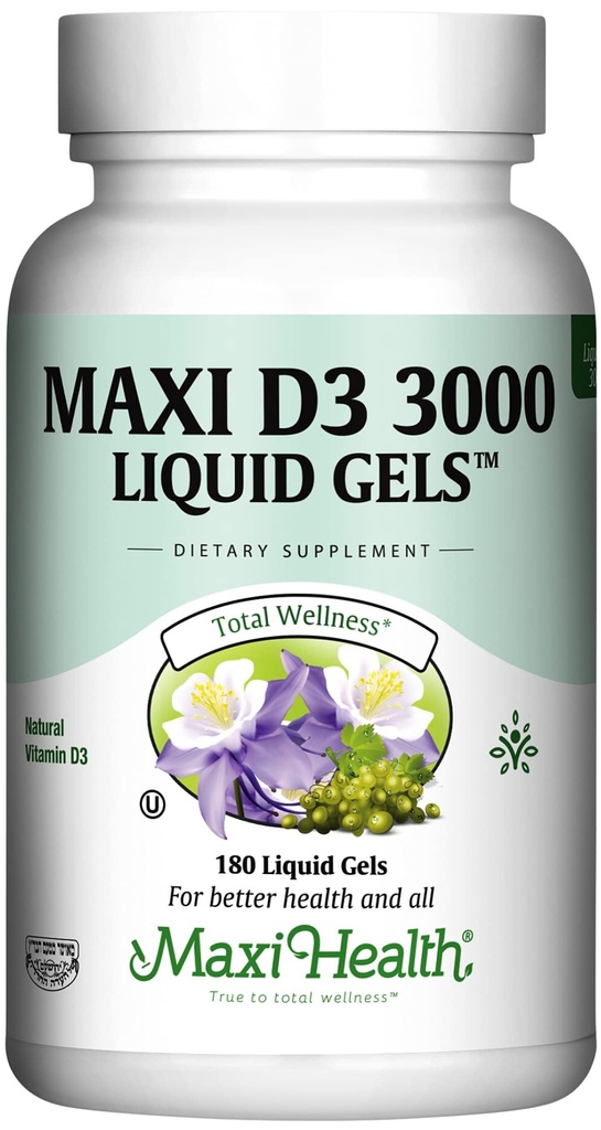 Maxi 건강 비타민 D3 3000 IU 75 mcg 비타민 D 보충 건강한 뼈, 치아, 면역 지원 - VIT D3 보충 쉽게 삼키기 비 GMO, 남성과 여성을위한 보충 – Kosher 180 젤