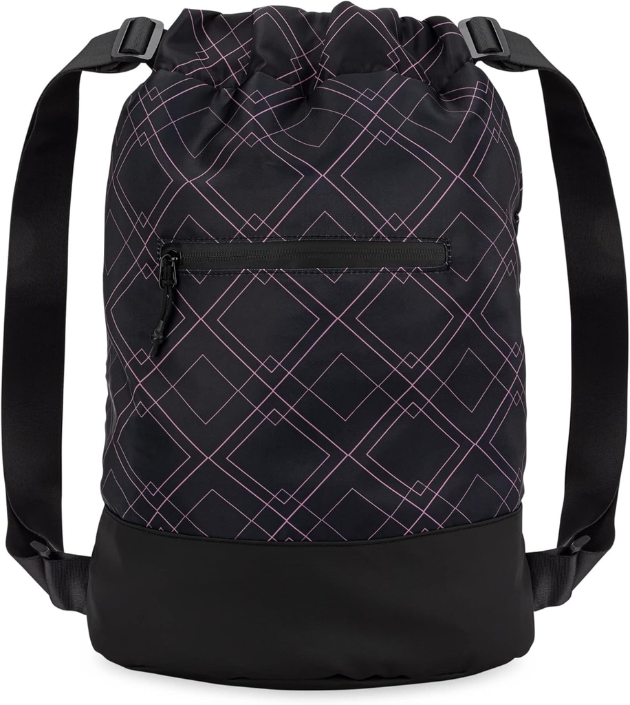 Flex Cinch Drawstring Gym Bag for Women with Graphic Design | 튼튼한 경량 체육관 Cinch Bags | 체육관 가방, 여행, 하룻밤 | 블랙/로즈 - Geometric