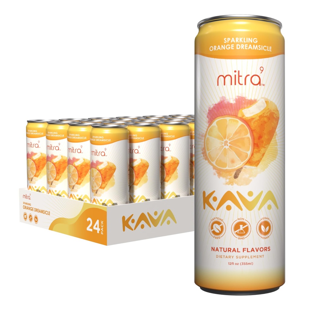 MITRA-9 식물 음료 - Kava 뿌리 추출물과 오렌지 드림 스파클링 카바 음료 - 기반 식물 - 천연 Calm 및 Clarity (12 Fl. Oz) (24)를 촉진
