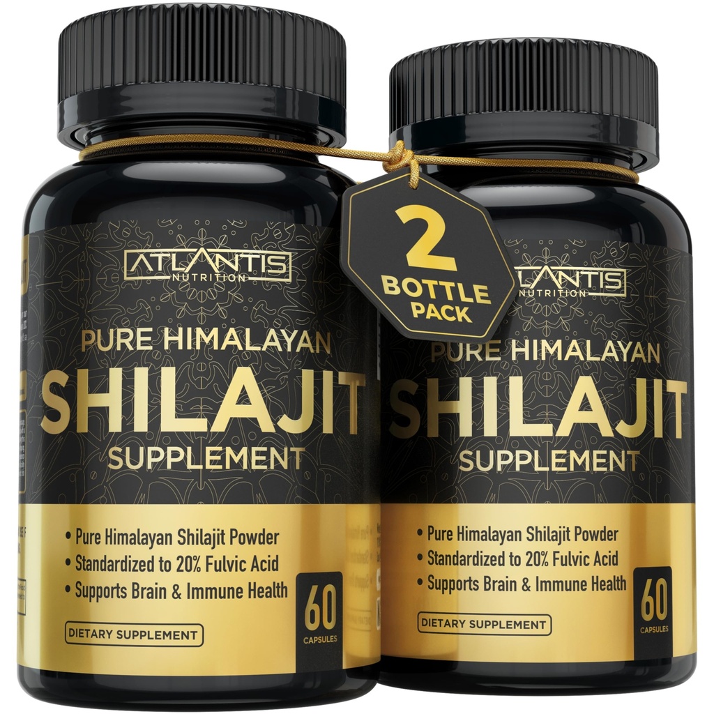 Atlantis Nutrition Himalayan Shilajit 캡슐은 20 % Fulvic 산으로 공식화되었습니다. | 1000MG Per 서빙 - 10 : 1 추출물 | 미국 Made | Himalayan Shilajit Supplement for Men & Women | 120 캡슐