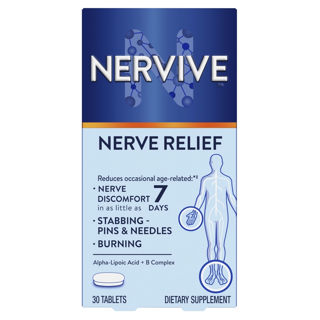 Nervive Nerve Relief, Occasional Nerve Discomfort II, Nerve Relief, 7 일, Stabbing, Burning, Alpha Lipoic Acid, B 비타민, Turmeric, Ginger, Nervive 보충교재, 30 정제에서 일하는 시작
