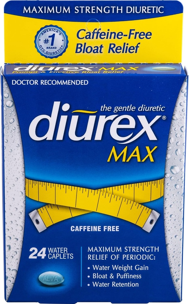 Diurex 최대 물 모자 Caffeine 무료 - 24 모자, 2 팩