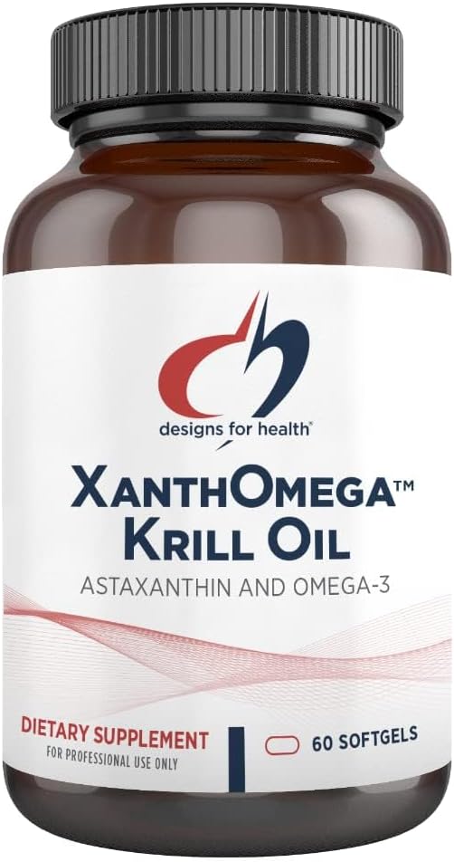 건강 XanthOmega를 위한 디자인 - 12mg Astaxanthin를 가진 크릴 기름 - 산화제, Phospholipids + EPA/DHA Omega 3 - 심장 혈관, 피부 + 눈 건강 보충교재 (120 Softgels)