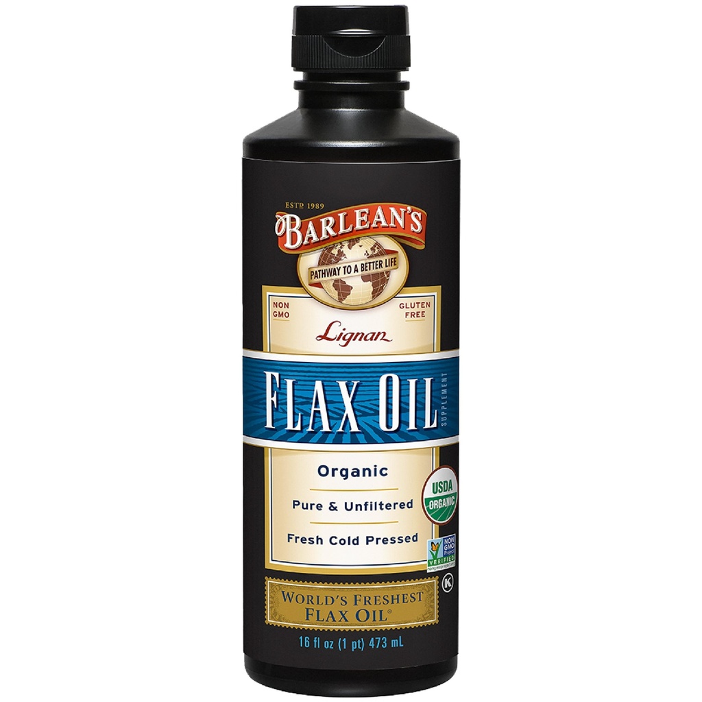 Barlean의 유기 Lignan Omega 3는 남자와 여자를 위한 기름 액체 보충교재, 찬 압박 Flax씨, 7230mg ALA 지방산, Vegan 및 글루텐 해방합니다, 16 oz를 가립니다