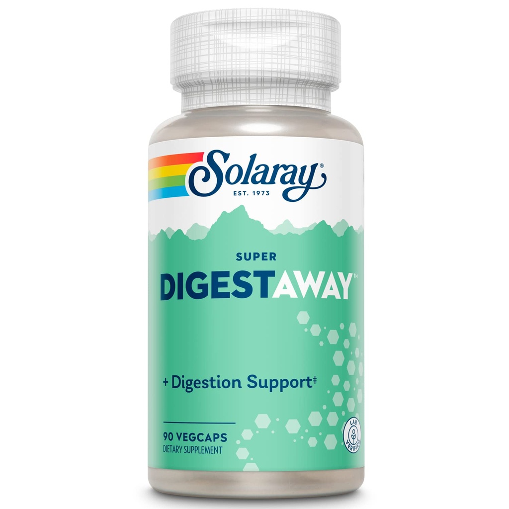 SOLARAY Super Digestaway Digestive Enzymes - Pancreatin, Papain, Ginger, Pepsin, Betaine HCl, Aloe Vera 등 - 소화 및 영양 흡수 지원 - 실험실 검증 - 90 VegCaps