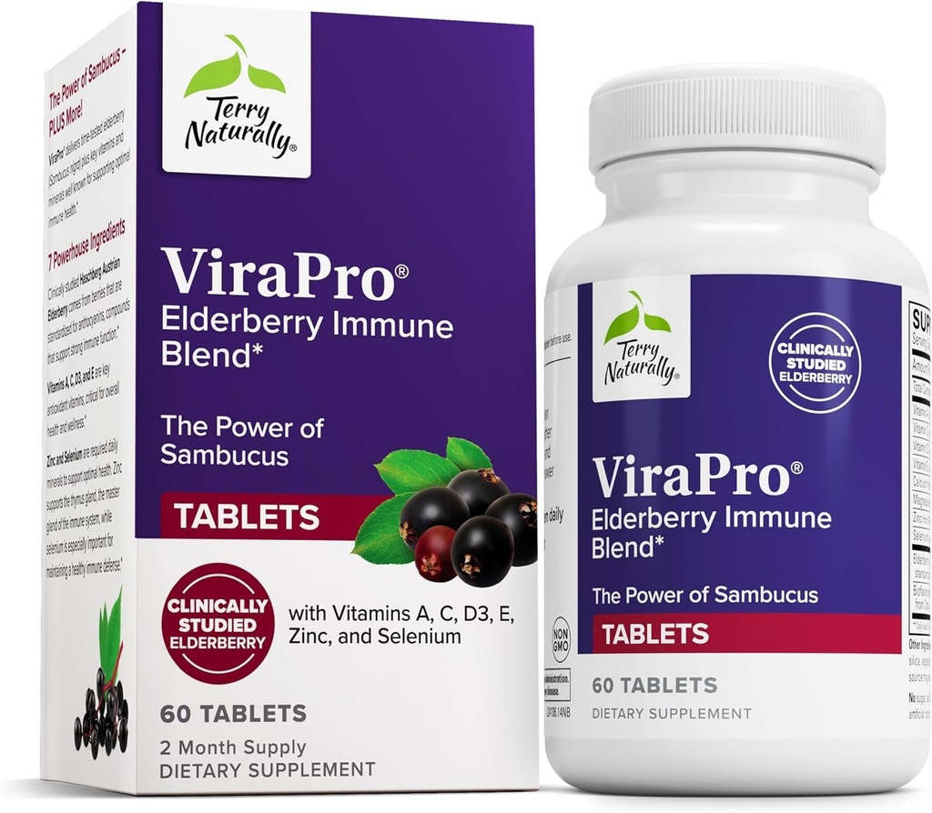 Terry Naturally ViraPro - 면역 지원을위한 초본 혼합 보충 - Elderberry, 아연 및 셀레늄과 보충 - Immune 응답 지원 - 60 정제