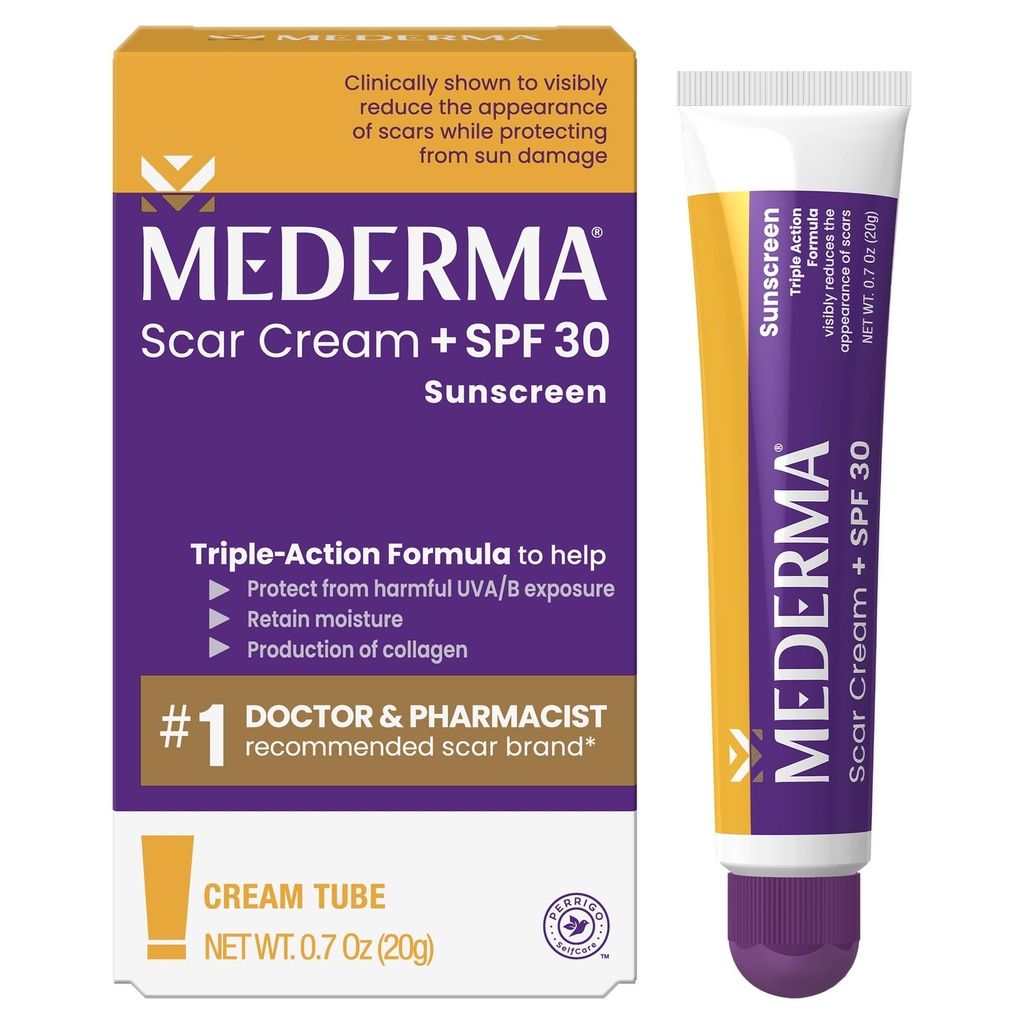 Mederma 흉터 크림 플러스 SPF 30 - 고급 흉터 치료, 태양 손상에서 보호, 여드름에서 흉터의 외관을 감소, 화상, 수술 & 부상, 0.7 oz