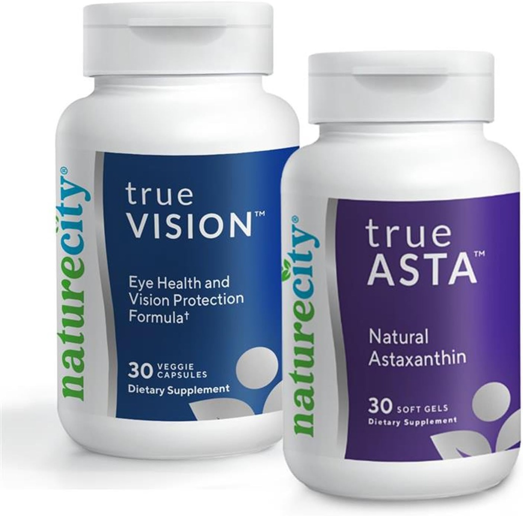 NatureCity Vision 서포트 번들| TrueVision Eye Health Formula, 30 Veggie Capsules + TrueAsta Marine