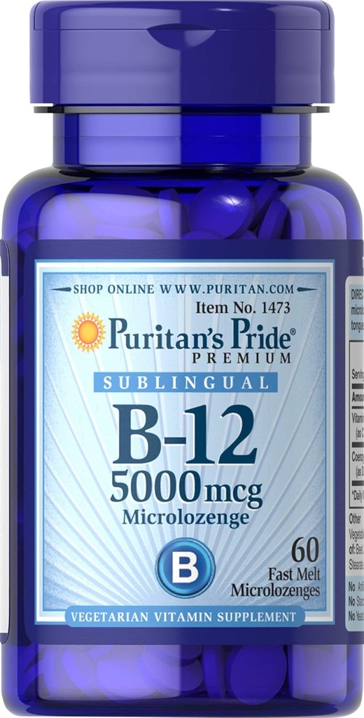 Puritans Pride Vitamin B-12는 Energy* 5000 Mcg Sublingual- Microlozenges, 60 Count (Pack of 1)로 식품을 변환하는 데 도움이됩니다.