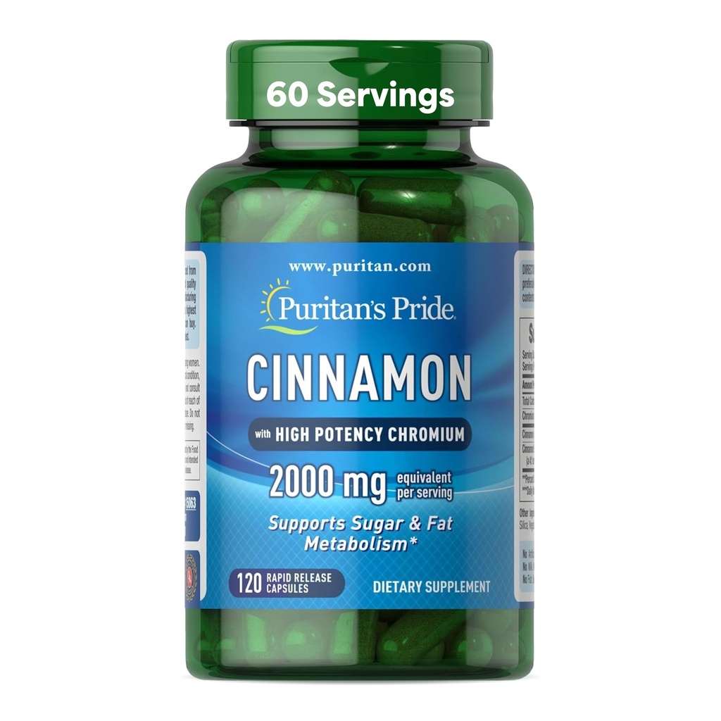 Puritan의 Pride Cinnamon 875 mg (2000 mg Equivalent) 높은 Potency Chromium, 지원 설탕, 지방, 및 건강한 Nutrient Metabolism, 세포 에너지, 2 달 공급, 120 급속한 방출 캡슐