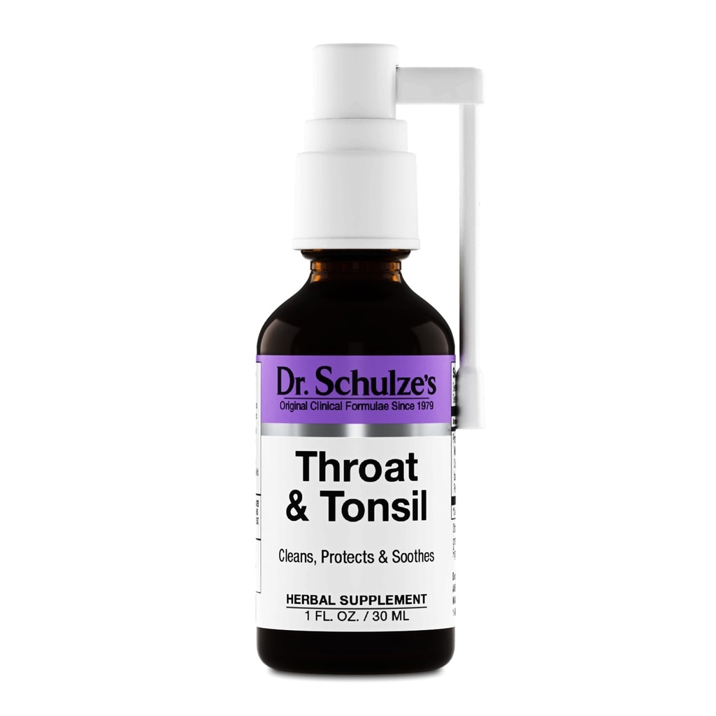 Dr. Schulze's Throat & Tonsil | Cool, Soothe & Protect | 초본 보충 | Vegan & Kosher | 강력하고 효과적인 | 쉬운 스프레이 노즐 | 1 oz Bottle