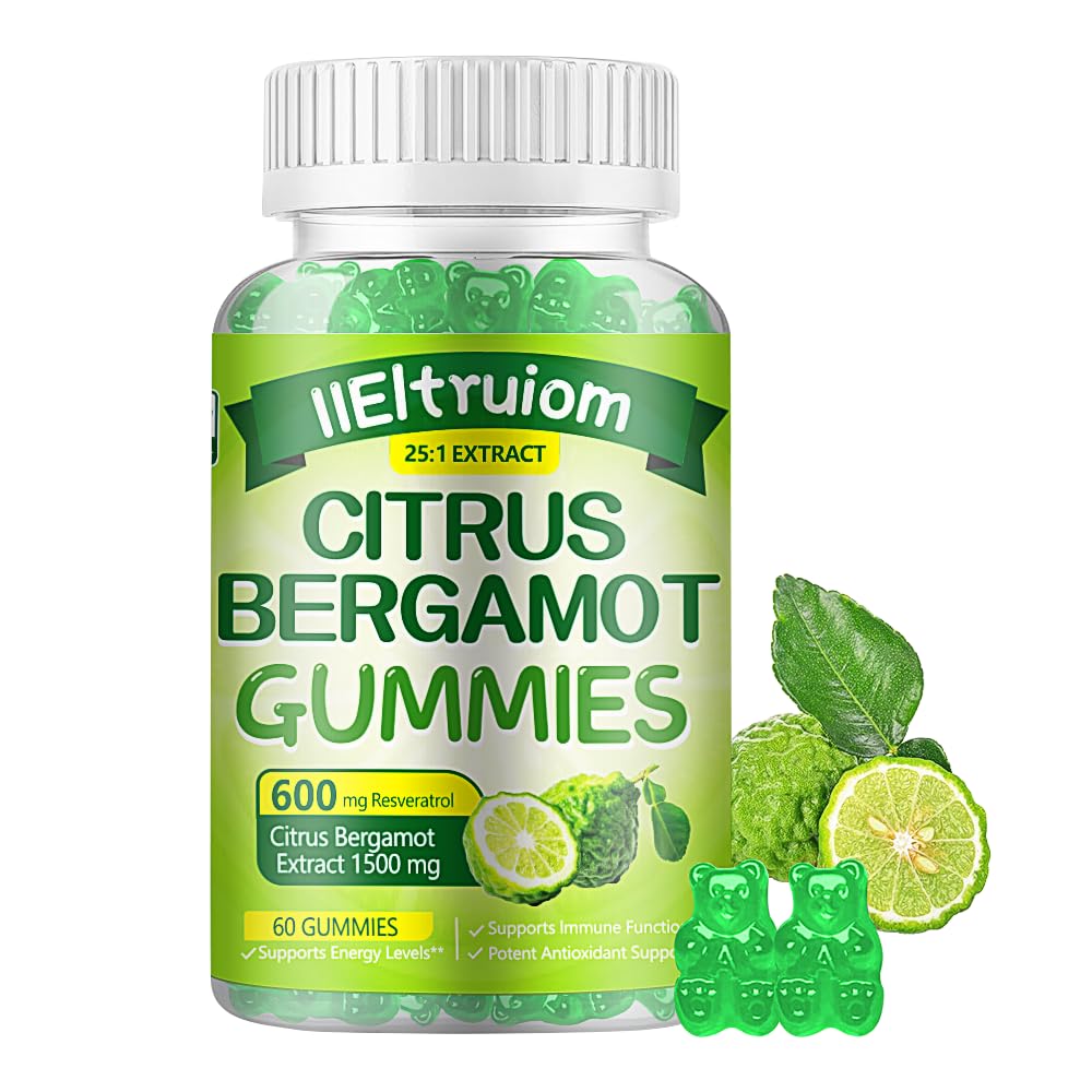 Citrus Bergamot 1500mg, 건강한 콜레스테롤을 위한 Citrus Bergamot Gummies, Bergamot는 이탈리아 Bergamot, Resveratrol & Niacin에서 25:1 추출물을 보충합니다 - 자연적인 Vegan 60 Gummies