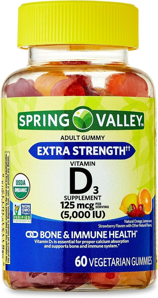IKJ 여분 힘 비타민 D3 뼈 & 면역 건강 규정식 보충교재 채식주의자 Gummies, 125 mcg (5,000 IU), 60 조사