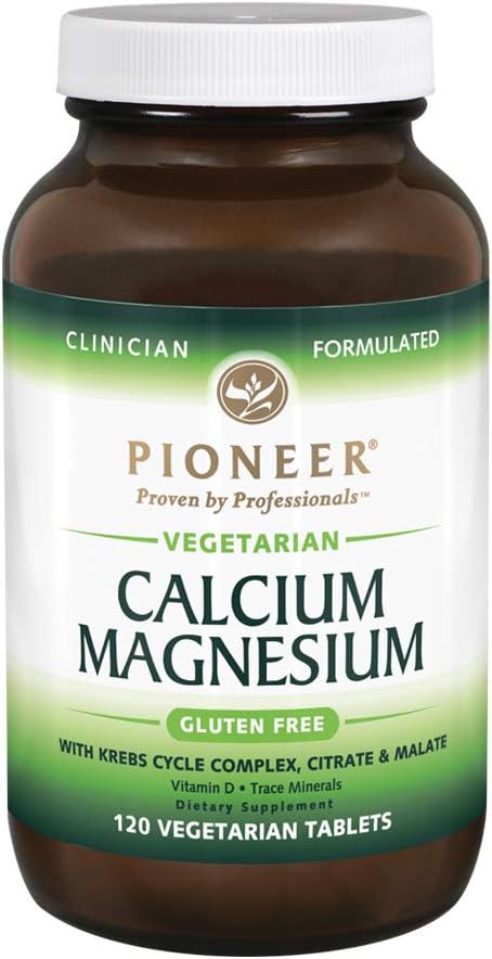 Pioneer Cal Mag & Vitamin D | 칼슘 및 마그네슘 보충 성인 | 높은 흡수 | 검증 된 글루텐 무료 | 120 채식 정제