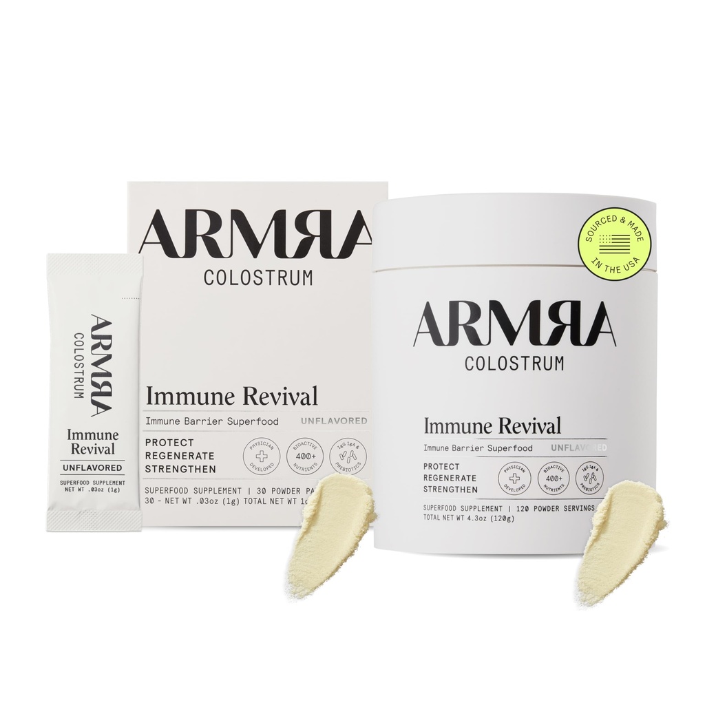 ARMRA ColostrumTM Premium Powder, Grass Fed, Gut Health Bloating Immunity Skin & Hair, 400+ Bioactive Nutrients, Keto, Gluten & Fat Free (Unflavored Bundle | 150 서빙)