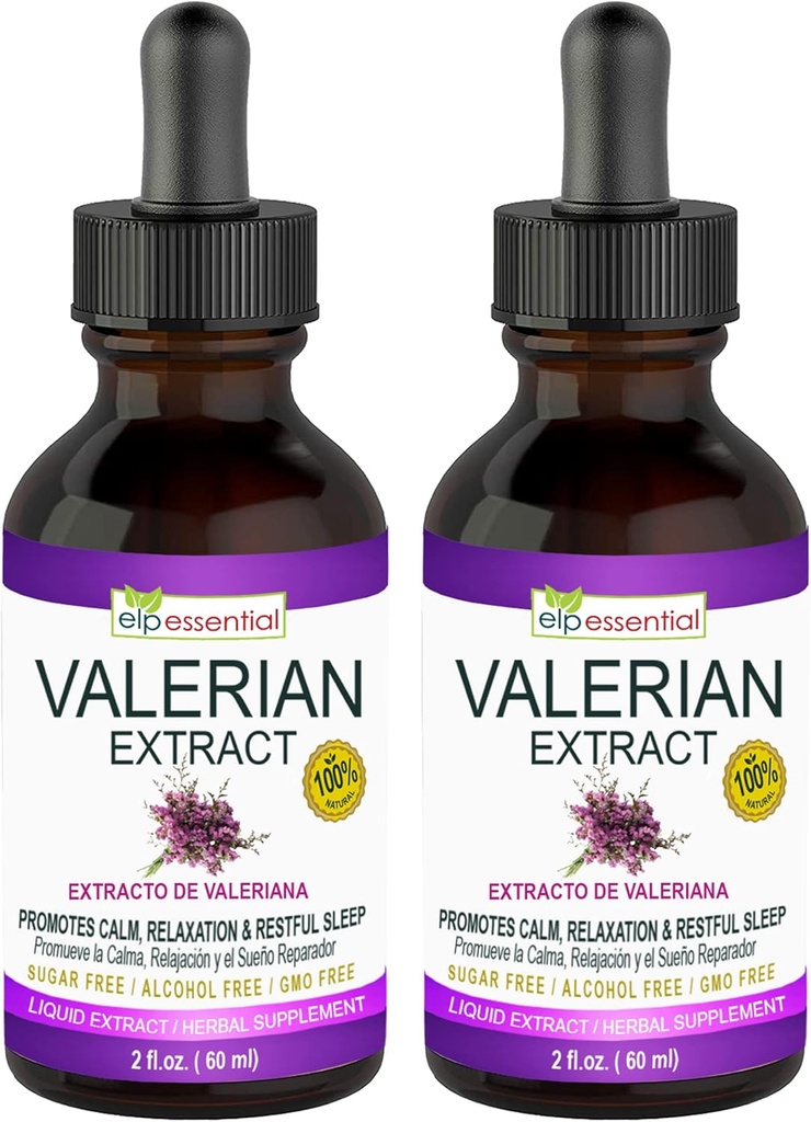 ELP ESSENTIAL Valerian 뿌리 추출물 드롭 | 2 fl oz | 설탕 무료, 알코올 무료, 비 GMO 글루텐 무료 액체 2 팩