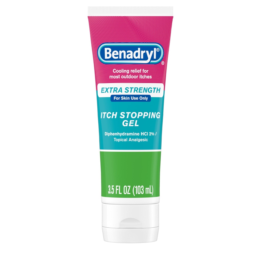 Benadryl 여분 힘 반대로 이치 기복 젤, 2% Diphenhydramine HCl의 곤충 조금, Sunburn & 더 많은 것에서 기복을 위해 중대한, 3.5 fl oz