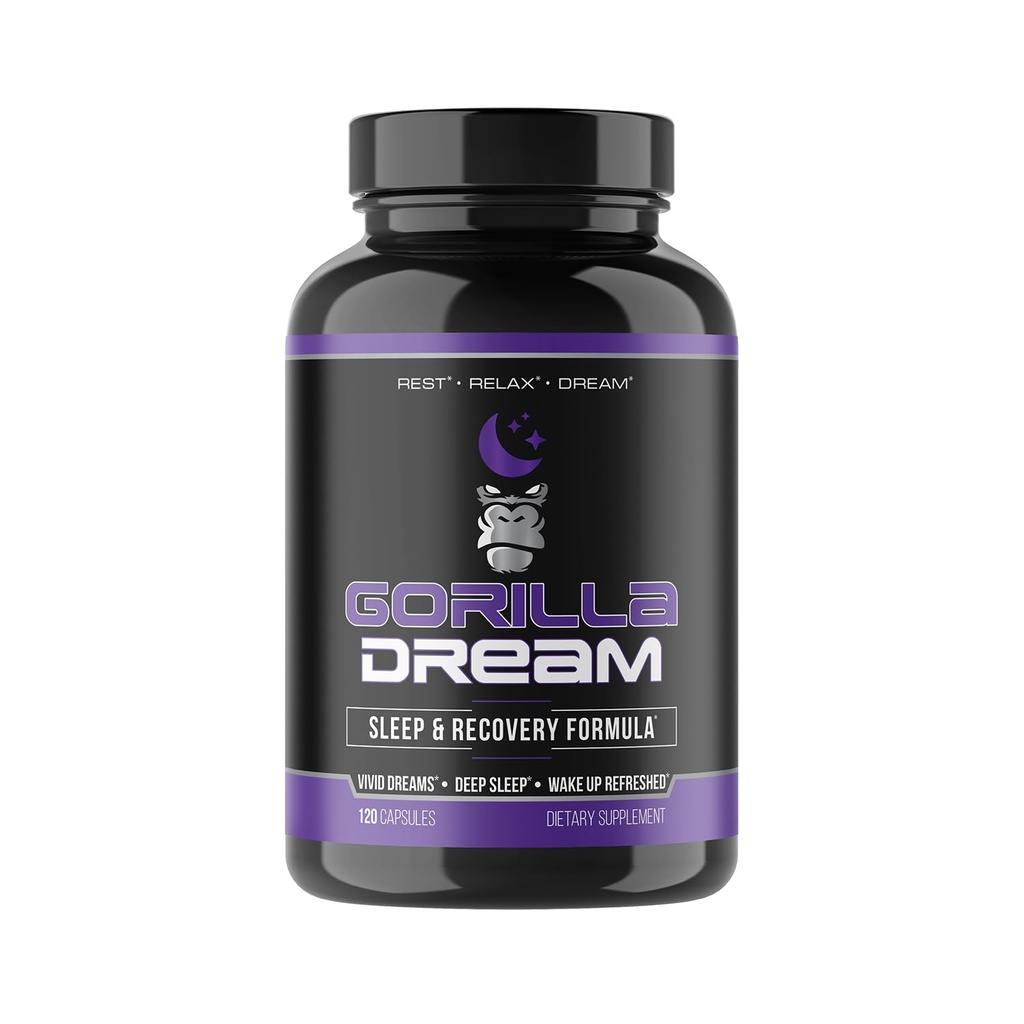Gorilla Mind Dream Sleep Supplement (120 캡슐) - Nootropic 주입 된 종합 수면 및 복구 보충 - GABA, Melatonin, Valerian 뿌리, 마그네슘, L-Theanine, Sensoril, Ashwagandha 및 기타