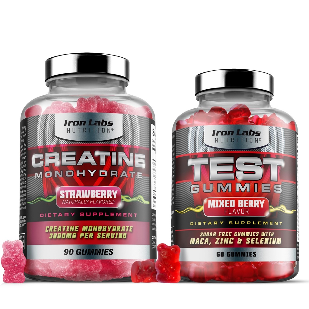 근육 거미 번들 - Creatine Monohydrate Gummies & Testo Gummies for Men - 고급 번들