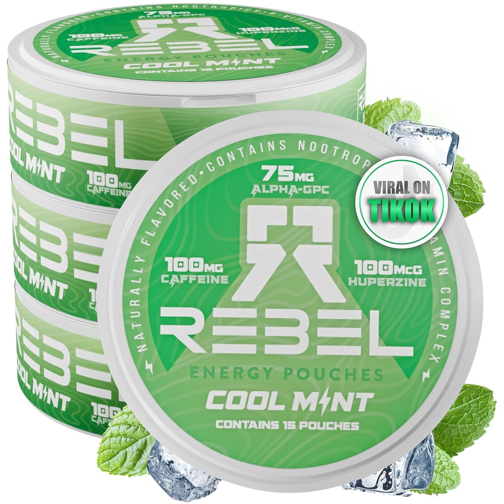 Nootropic 에너지 카페인 주머니 • 100mg 카페인 • 알파 GPC • Huperzine A & Essential 비타민 • Sugar-Free • 코코넛 섬유 기술 • 차가운 민트 맛 • 15 파우치 (1의 포장)