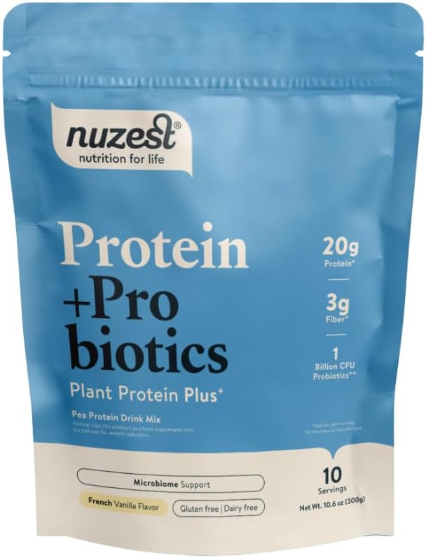 Nuzest - Protein + Probiotics - Gut Health - Superfood Powder Plant Protein Blend - 300g / 10.6 oz 파우치 (10 인분) (프랑스 바닐라, 300g)