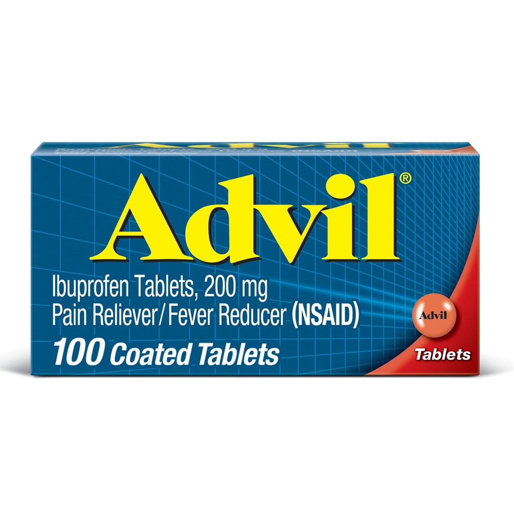 Advil Pain Reliever와 Fever Reducer, 두통, 두통, 생리통 및 관절 통증 완화를위한 Ibuprofen 200mg을 가진 통증 완화 의학 - 100 코팅 정제