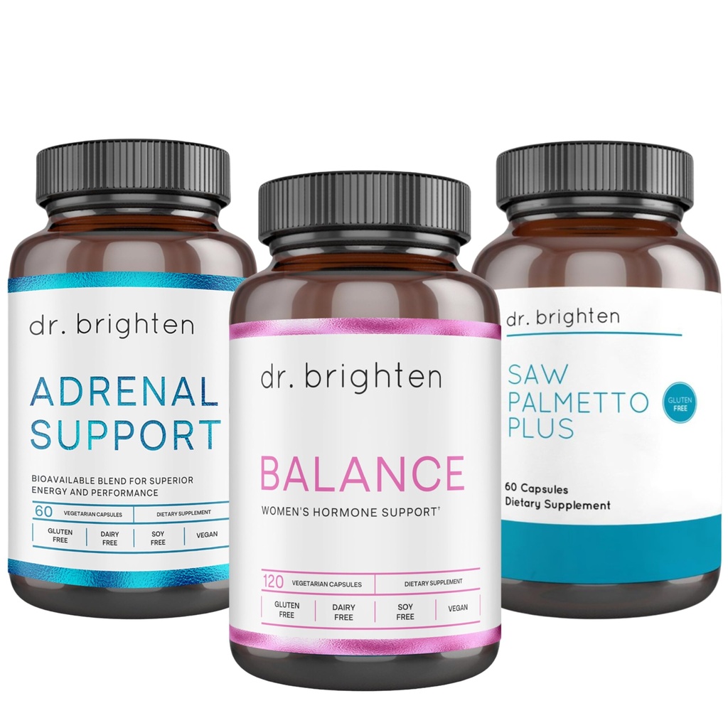 Dr. Brighten PCOS Basic Kit - 여성 호르몬 균형, Adrenal 지원 및 Saw Palmetto Plus
