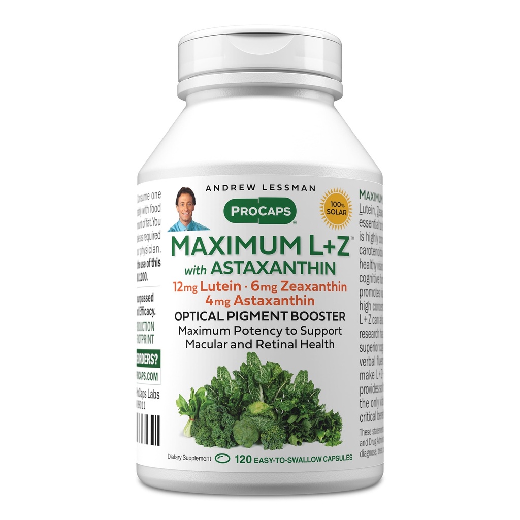 ANDREW LESSMAN 최대 L + Z Astaxanthin 120 Softgels - 12mg Lutein, 6mg Zeaxanthin, 4mg Astaxanthin. 눈과 뇌 건강을 지원하고 건강한 비전을 촉진하는 중요한 영양소.