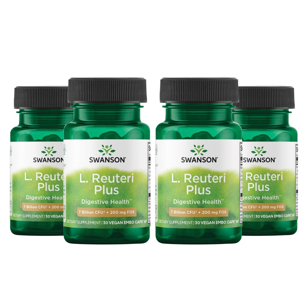 Swanson L. Reuteri Probiotic Plus w / L. Rhamnosus L. Acidophilus & FOS Prebiotic 소화 지원 - 캡슐 당 Gut 건강 w / 7 억 CFU를 촉진 - (30 Veggie 캡슐) (4 팩)