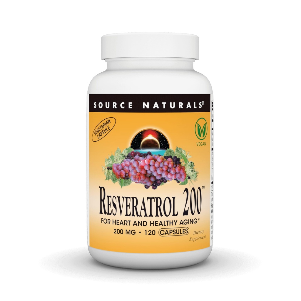 Source Naturals Resveratrol 200 mg 심장 및 건강한 노화 - 120 채식 캡슐