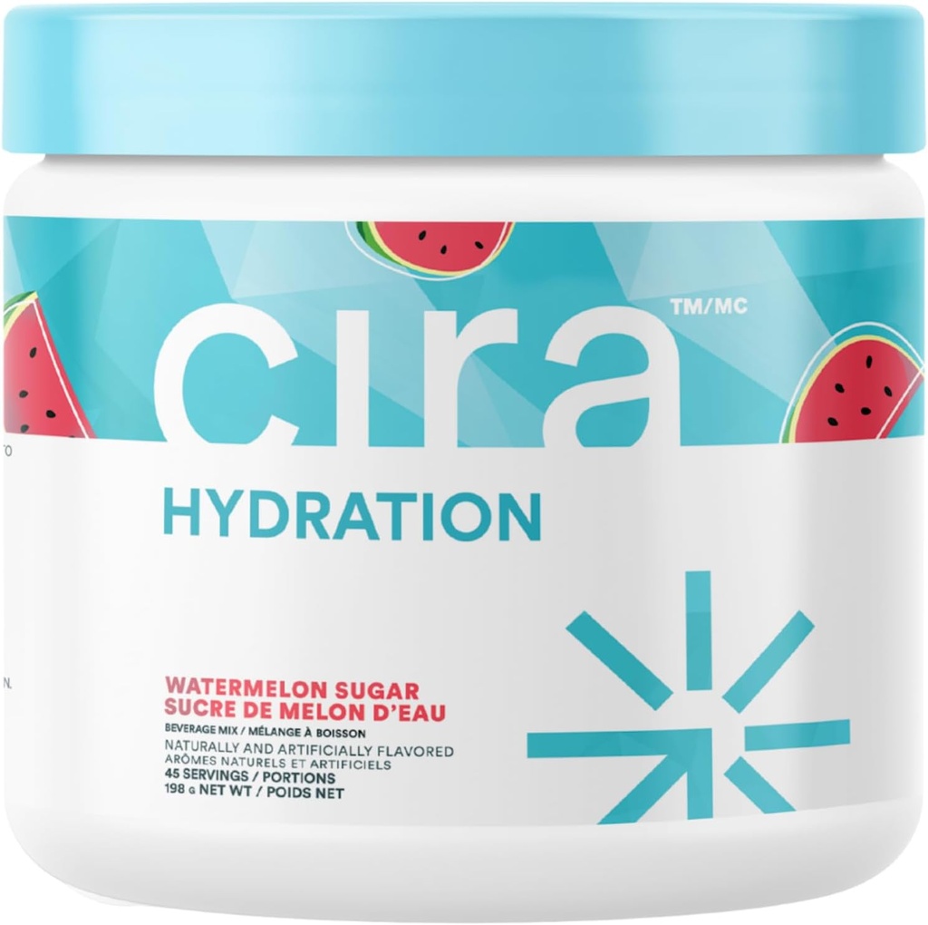 Cira Hydration Powder (45 서빙) - 탈수 구호 및 회복을위한 Himalayan 소금과 Electrolyte 음료 혼합 - 수박 설탕