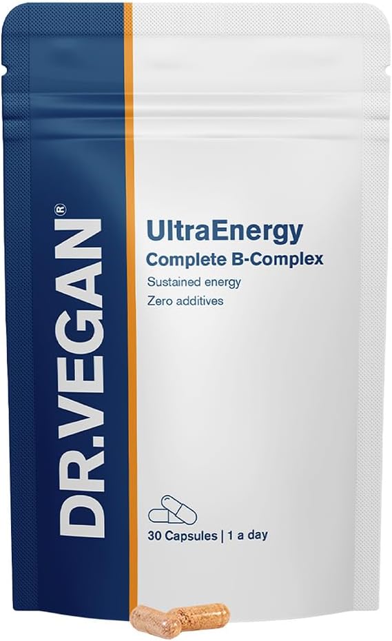 DR.VEGAN UltraEnergy | 고 강도 B 비타민 복합 단지, 30 Vegan-Friendly 캡슐 | 비타민 B12 (100ug), 콜린 (50mg), 바이오틴 (50ug) 및 Folate (200ug) | 1일