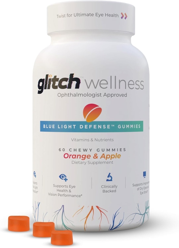 건조한 눈 푸른 빛 방어를위한 Glitch Gummies - Vegan, Sugar Free Zeaxanthin 및 성인과 노인을위한 Lutein Gummies (60 카운트 - 1 병)